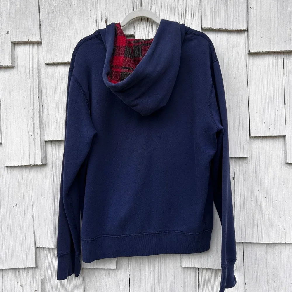 Polo Ralph Lauren Vintage XL Navy Blue Full Zip Hoodie Plaid Lined Hood Red Pony